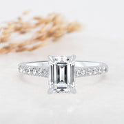 Noah James Jewellers Manchester Engagement Ring Elena Emerald Cut Diamond Set Band Engagement Ring Platinum Lab Grown Diamond Moissanite