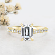 Noah James Jewellers Manchester Engagement Ring Elena Emerald Cut Diamond Set Band Engagement Ring Yellow Gold Lab Grown Diamond Moissanite