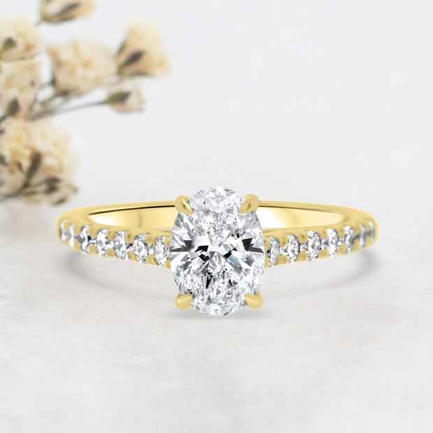 Noah James Jewellers Manchester Engagement Ring Elena Oval Cut Diamond Set Band Engagement Ring Yellow Gold Lab Grown Diamond Moissanite