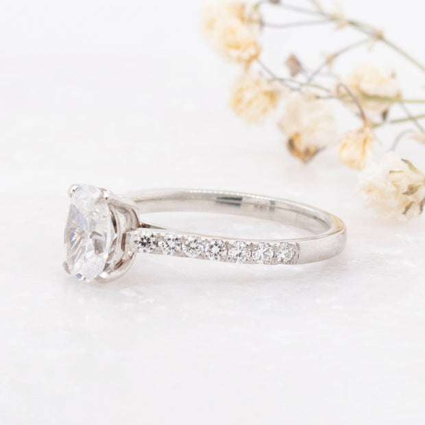 Noah James Jewellers Manchester In Stock Engagement Ring Elena Oval Cut Lab Grown Diamond Shoulder Engagement Ring 1.00ct Platinum Lab Grown Diamond Moissanite