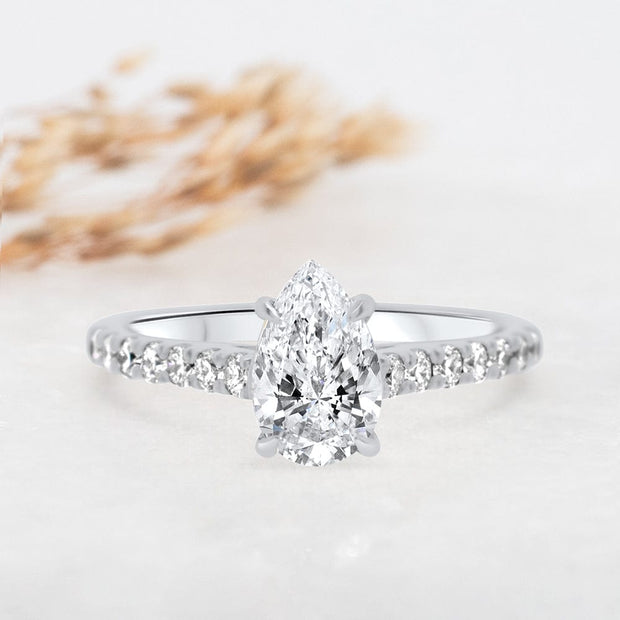 Noah James Jewellers Manchester Engagement Ring Elena Pear Shape Diamond Set Band Engagement Ring Platinum Lab Grown Diamond Moissanite