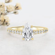 Noah James Jewellers Manchester Engagement Ring Elena Pear Shape Diamond Set Band Engagement Ring Yellow Gold Lab Grown Diamond Moissanite