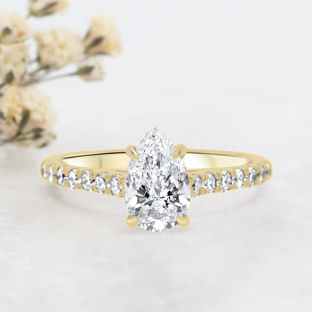 Noah James Jewellers Manchester Engagement Ring Elena Pear Shape Diamond Set Band Engagement Ring Yellow Gold Lab Grown Diamond Moissanite
