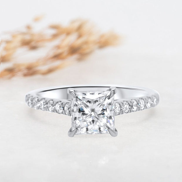 Noah James Jewellers Manchester Engagement Ring Elena Princess Cut Diamond Set Band Engagement Ring Platinum Lab Grown Diamond Moissanite