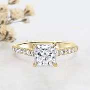 Noah James Jewellers Manchester Engagement Ring Elena Princess Cut Diamond Set Band Engagement Ring Yellow Gold Lab Grown Diamond Moissanite