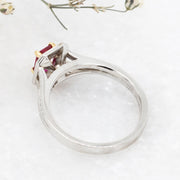 Noah James Jewellers Manchester In Stock Coloured Stone Ring Emerald Cut Ruby Split Shank Halo Ring Lab Grown Diamond Moissanite