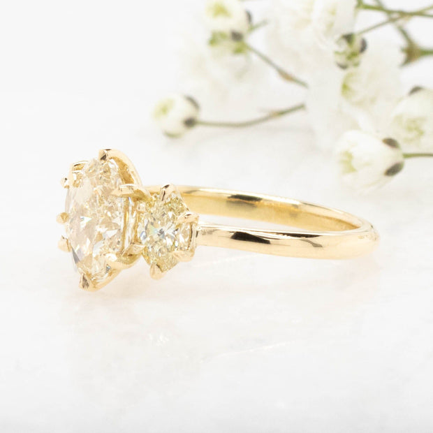 Noah James Jewellers Manchester In Stock Engagement Ring Emmeline Oval 3 Stone Lab Grown Yellow Diamond Engagement Ring 18ct Yellow Gold 1.50ct Lab Grown Diamond Moissanite