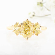 Noah James Jewellers Manchester In Stock Engagement Ring Emmeline Oval 3 Stone Lab Grown Yellow Diamond Engagement Ring 18ct Yellow Gold 1.50ct Lab Grown Diamond Moissanite