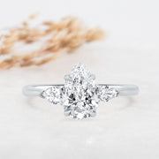 Noah James Jewellers Manchester Engagement Ring Flora 3 Stone Pear Shape Engagement Ring Platinum Lab Grown Diamond Moissanite
