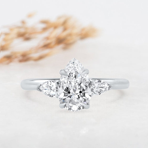 Noah James Jewellers Manchester Engagement Ring Flora 3 Stone Pear Shape Engagement Ring Platinum Lab Grown Diamond Moissanite