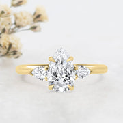 Noah James Jewellers Manchester Engagement Ring Flora 3 Stone Pear Shape Engagement Ring Yellow Gold Lab Grown Diamond Moissanite