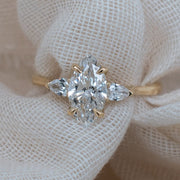 Noah James Jewellers Manchester In Stock Engagement Ring Flora Marquise and Pear Shaped 3 Stone Lab Grown Diamond Engagement Ring Yellow Gold Lab Grown Diamond Moissanite