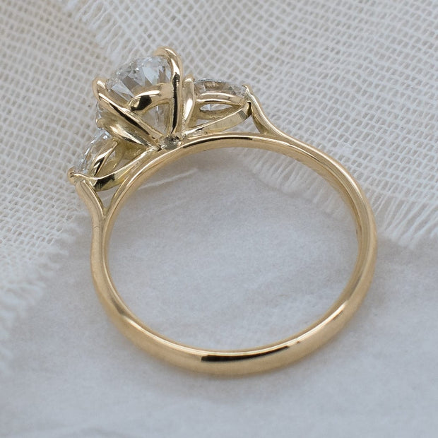 Noah James Jewellers Manchester In Stock Engagement Ring Flora Oval and Pear Shaped 3 Stone Lab Grown Diamond Engagement Ring 2ct Yellow Gold Lab Grown Diamond Moissanite