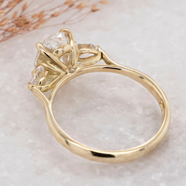 Noah James Jewellers Manchester In Stock Engagement Ring Flora Oval and Pear Shaped 3 Stone Lab Grown Diamond Engagement Ring 2ct Yellow Gold Lab Grown Diamond Moissanite