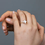 Flora Oval and Pear Shaped 3 Stone Lab Grown Diamond Engagement Ring 18ct Yellow Gold 2ct