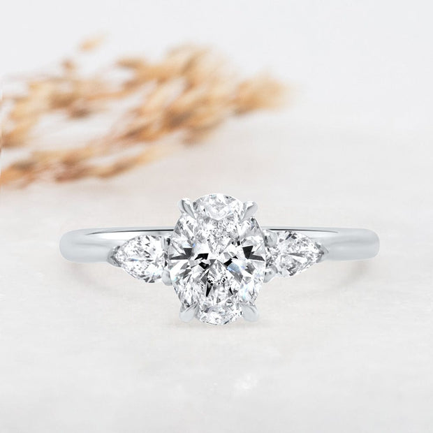 Noah James Jewellers Manchester Engagement Ring Flora Oval Cut and Pear Shape Engagement Ring Platinum Lab Grown Diamond Moissanite