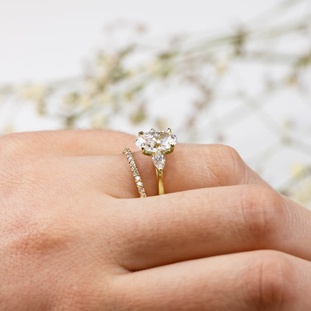 Noah James Jewellers Manchester Engagement Ring Flora Oval Cut and Pear Shape Engagement Ring Yellow Gold Lab Grown Diamond Moissanite