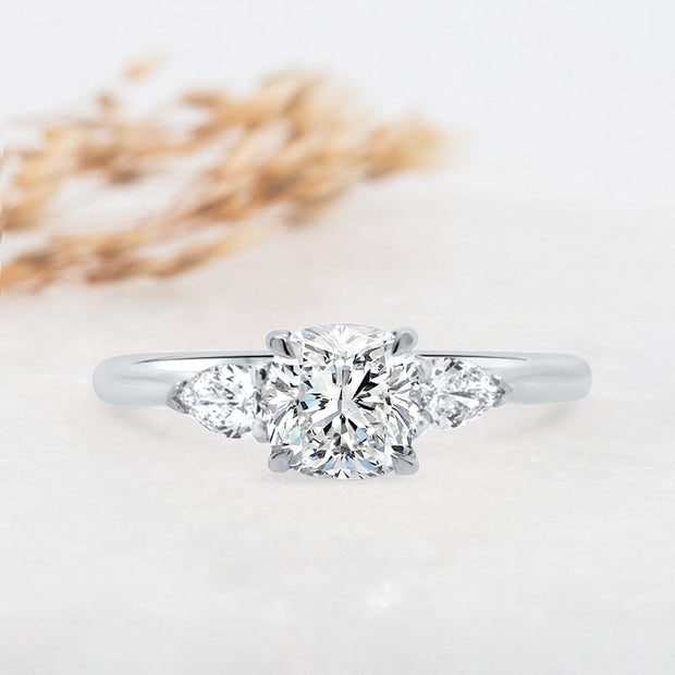 Noah James Jewellers Manchester Engagement Ring Flora Round Brilliant Cut and Pear Shape Engagement Ring Platinum Lab Grown Diamond Moissanite