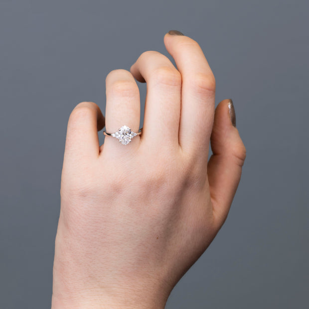 Noah James Jewellers Manchester Engagement Ring Freya Oval Cut Fancy Trefoil Shoulder Engagement Ring Platinum Lab Grown Diamond Moissanite