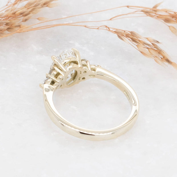 Noah James Jewellers Manchester Engagement Ring Freya Oval Cut Fancy Trefoil Shoulder Engagement Ring Yellow Gold Lab Grown Diamond Moissanite