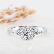 Noah James Jewellers Manchester Engagement Ring Freya Round Brilliant Cut Fancy Trefoil Shoulder Engagement Ring Platinum Lab Grown Diamond Moissanite