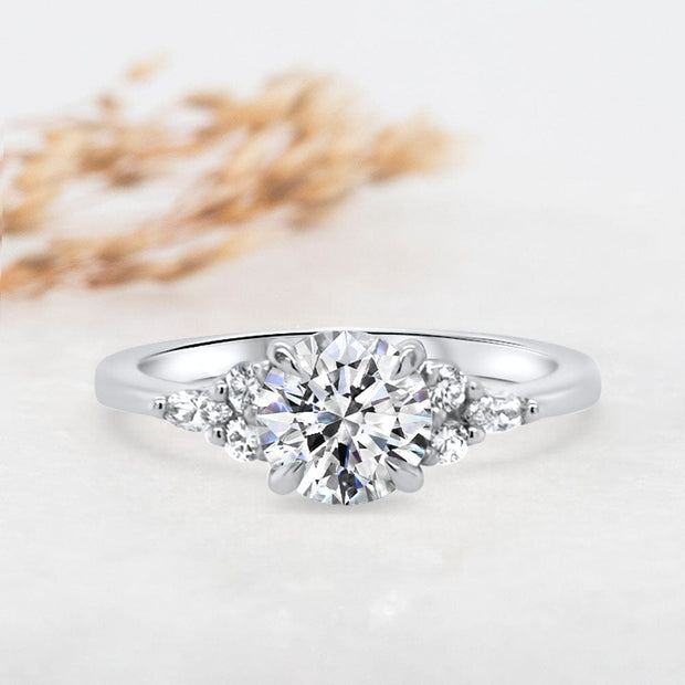 Noah James Jewellers Manchester Engagement Ring Freya Round Brilliant Cut Fancy Trefoil Shoulder Engagement Ring Platinum Lab Grown Diamond Moissanite