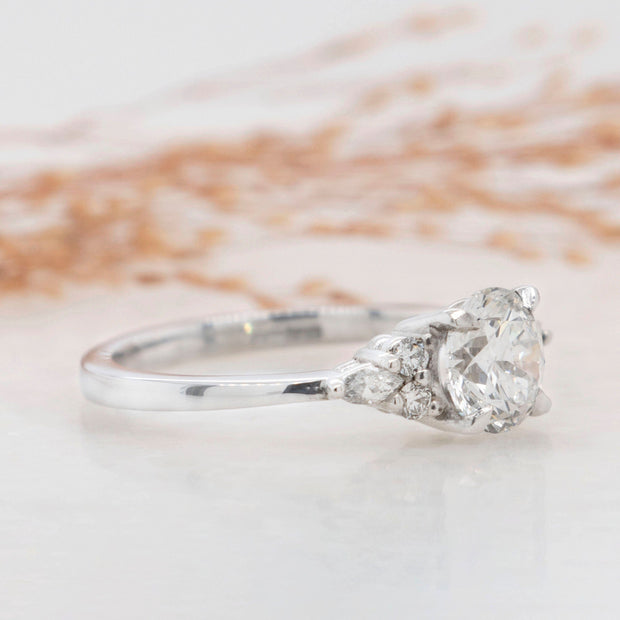 Noah James Jewellers Manchester Engagement Ring Freya Round Brilliant Cut Fancy Trefoil Shoulder Engagement Ring Platinum Lab Grown Diamond Moissanite