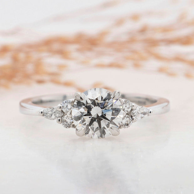 Noah James Jewellers Manchester Engagement Ring Freya Round Brilliant Cut Fancy Trefoil Shoulder Engagement Ring Yellow Gold Lab Grown Diamond Moissanite