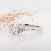 Noah James Jewellers Manchester In Stock Engagement Ring Freya Round lab grown diamond engagement ring with fancy trefoil shoulders Platinum 1.00ct Lab Grown Diamond Moissanite