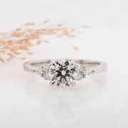 Noah James Jewellers Manchester In Stock Engagement Ring Freya Round lab grown diamond engagement ring with fancy trefoil shoulders Platinum 1.00ct Lab Grown Diamond Moissanite