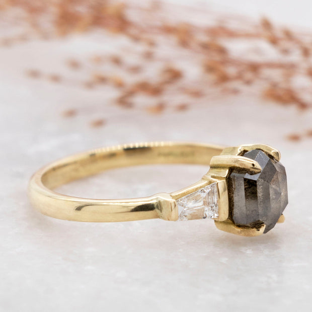 Noah James Jewellers Manchester In Stock Engagement Ring Frida Hexagon Salt and Pepper and Tapered Baguette Diamond  Ring Lab Grown Diamond Moissanite