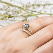 Noah James Jewellers Manchester In Stock Engagement Ring Frida Hexagon Salt and Pepper and Tapered Baguette Diamond  Ring Lab Grown Diamond Moissanite