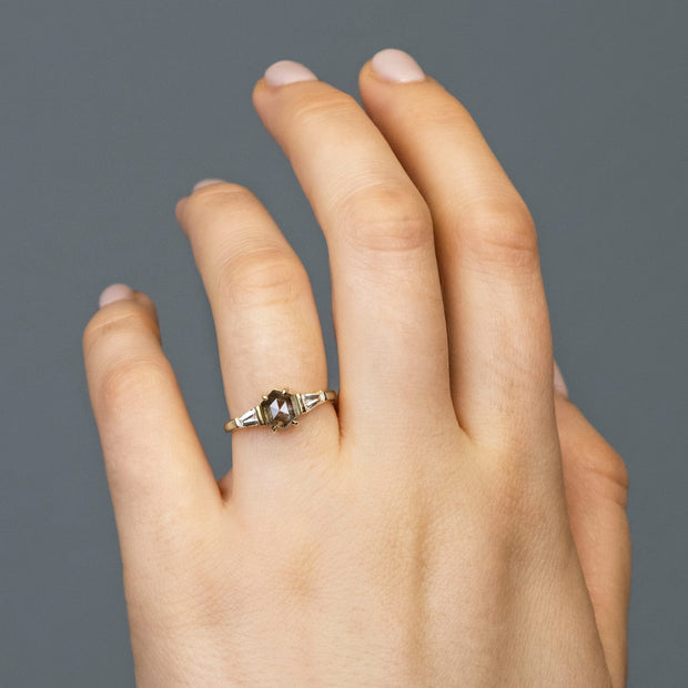 Frida Hexagon Salt and Pepper and Tapered Baguette Diamond Ring 18ct Yellow Gold 1.00ct