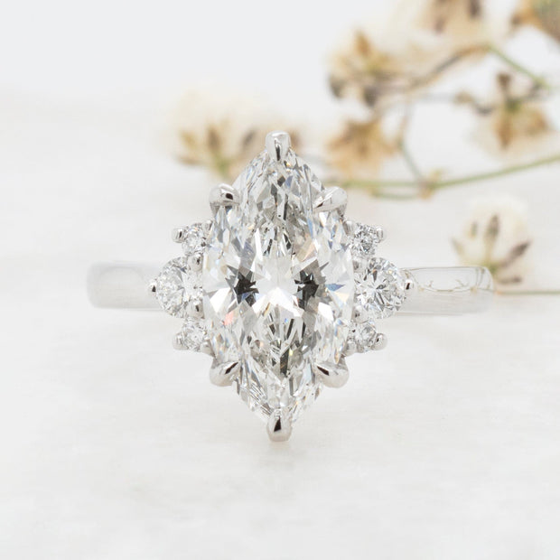 Noah James Jewellers Manchester In Stock Engagement Ring Gabriella Marquise Cut Lab Grown Diamond Half Cluster Engagement Ring Platinum 2ct Lab Grown Diamond Moissanite