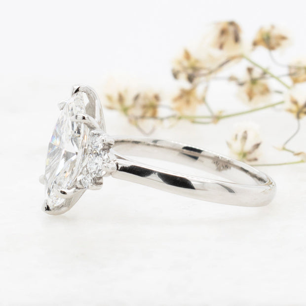 Noah James Jewellers Manchester In Stock Engagement Ring Gabriella Marquise Cut Lab Grown Diamond Half Cluster Engagement Ring Platinum 2ct Lab Grown Diamond Moissanite