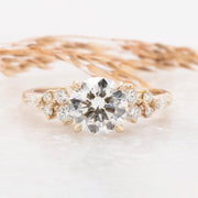 Noah James Jewellers Manchester In Stock Engagement Ring Gaia Round Brilliant Cut Green Lab Grown Diamond Engagement Ring with scattered diamond shoulders 18ct Yellow Gold 1.50ct Lab Grown Diamond Moissanite