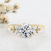 Noah James Jewellers Manchester Engagement Ring Gaia Round Brilliant Cut Scattered Diamond Shoulder Engagement Ring Yellow Gold Lab Grown Diamond Moissanite