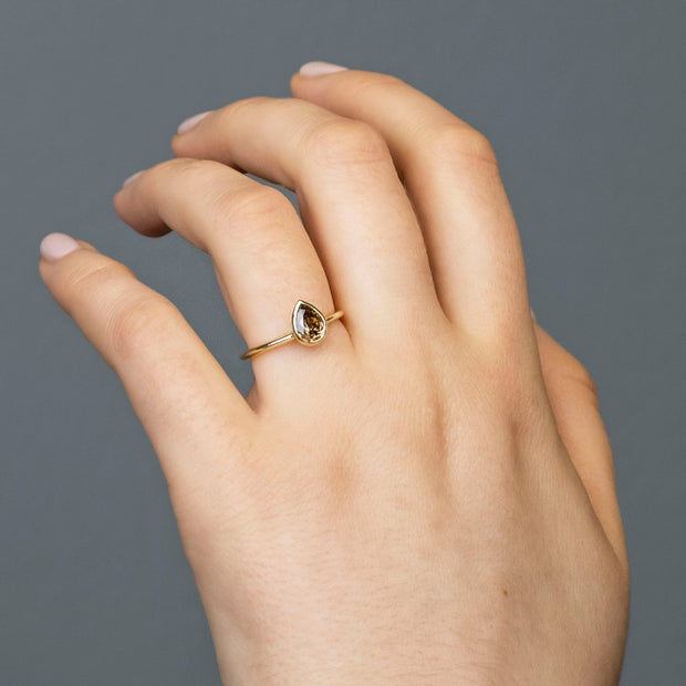 Noah James Jewellers Manchester In Stock Engagement Ring Greta Pear Shaped Cognac Diamond Engagement Ring - 18ct rose gold Lab Grown Diamond Moissanite