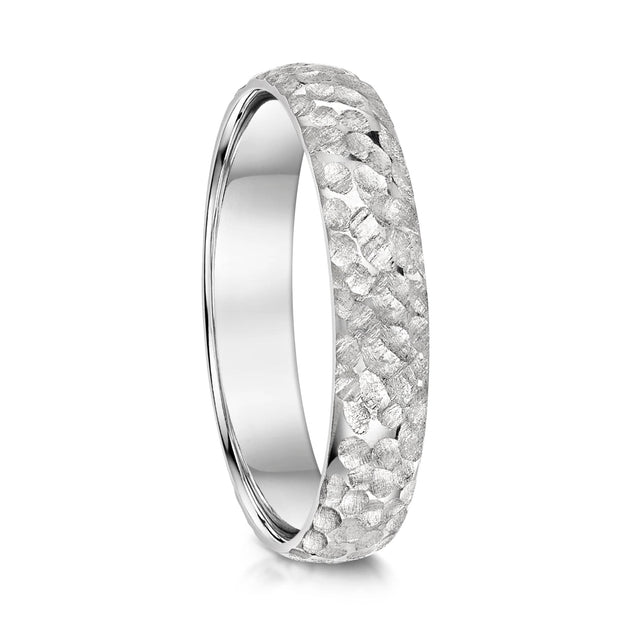 Noah James Jewellery Jewellers Manchester Wedding Ring Heavy Hammered Finish Band Lab Grown Diamond Moissanite