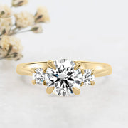 Noah James Jewellers Manchester Engagement Ring Helena Round Brilliant Cut 3 Stone Engagement Ring Yellow Gold Lab Grown Diamond Moissanite
