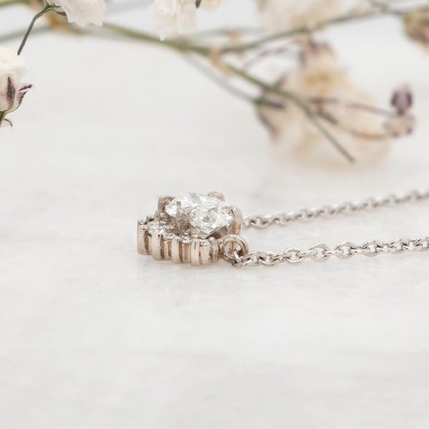 Noah James Jewellers Manchester In Stock Pendant Hera Marquise Cut Asymmetric half halo Lab Grown Diamond Pendant - White Gold Lab Grown Diamond Moissanite