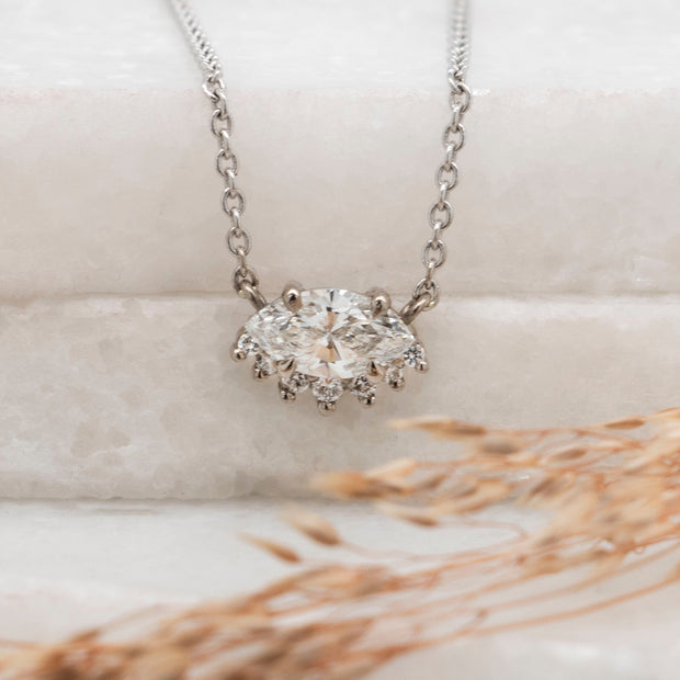 Noah James Jewellers Manchester In Stock Pendant Hera Marquise Cut Asymmetric half halo Lab Grown Diamond Pendant - White Gold Lab Grown Diamond Moissanite