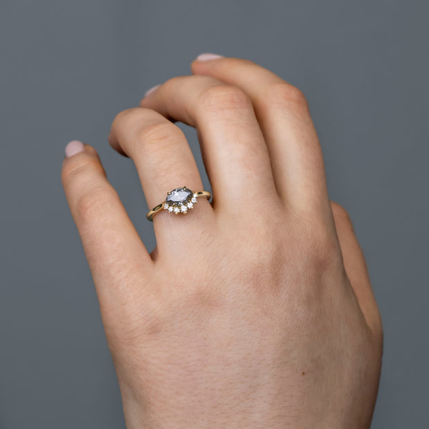 Noah James Jewellers Manchester In Stock Engagement Ring Hera Marquise cut salt and pepper diamond asymmetric cluster engagement ring Lab Grown Diamond Moissanite