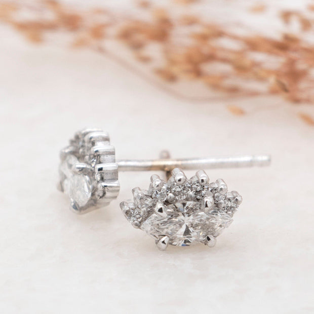 Noah James Jewellers Manchester In Stock Earring Hera Marquise Lab Grown Diamond Asymmetric Half Halo Earrings - White Gold Lab Grown Diamond Moissanite