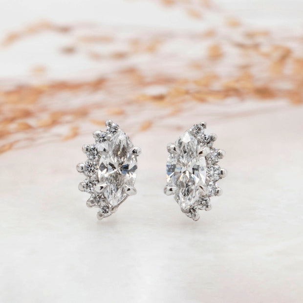 Noah James Jewellers Manchester In Stock Earring Hera Marquise Lab Grown Diamond Asymmetric Half Halo Earrings - White Gold Lab Grown Diamond Moissanite