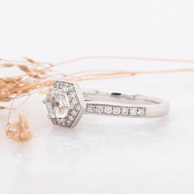 Noah James Jewellers Manchester In Stock Engagement Ring Platinum Hexagon Diamond Engagement Ring Lab Grown Diamond Moissanite