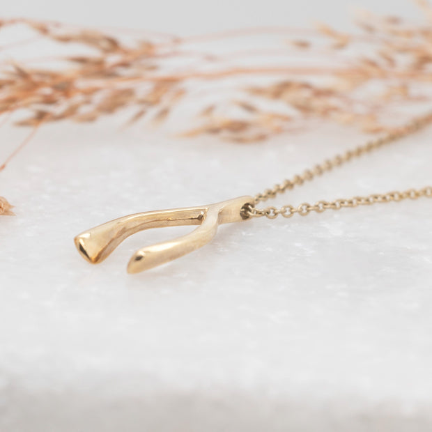 Noah James Jewellers Manchester In Stock Pendant Ida Gold Wishbone Pendant 9ct yellow gold Lab Grown Diamond Moissanite