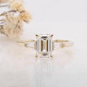 Noah James Jewellers Manchester In Stock Engagement Ring Iris Emerald Cut and Tapered Baguette 3 Stone Lab Grown Diamond Engagement Ring 18ct Yellow Gold 1.50ct Lab Grown Diamond Moissanite