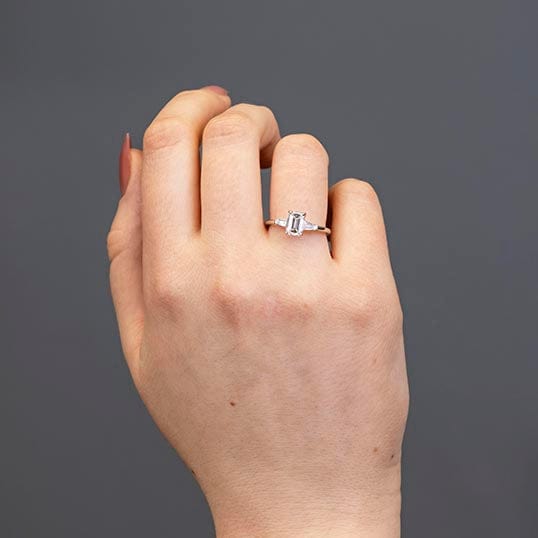 Iris Emerald Cut and Tapered Baguette 3 Stone Lab Grown Diamond Engagement Ring Platinum 1.00ct