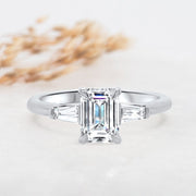 Noah James Jewellers Manchester Engagement Ring Iris Emerald Cut and Tapered Baguette Engagement Ring Platinum Lab Grown Diamond Moissanite